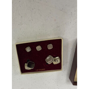 Revere Art Deco Black Enamel Silver Tone Cufflinks and Tuxedo Studs Set NWB